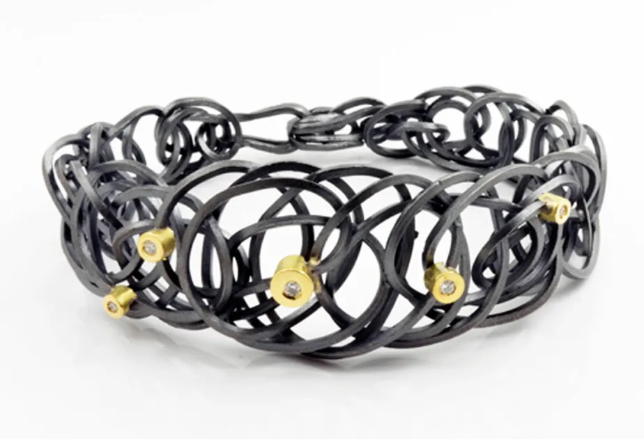 Armband CAOS, 5 Diamanten, Silber und Gold