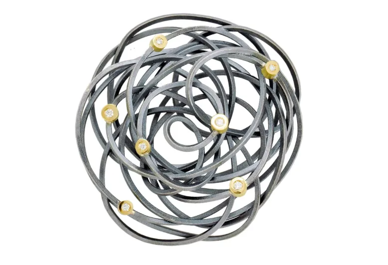 Anhänger Caos, Silber und Gold mit 7 Diamanten