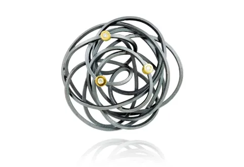 Colgante Caos, plata y oro con 3 diamantes