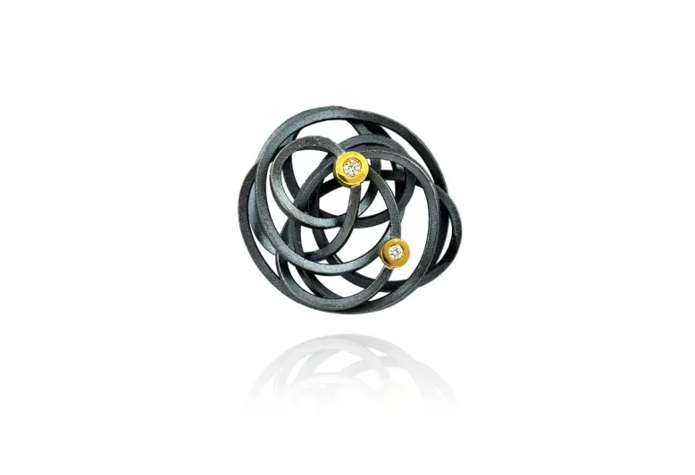 Colgante Caos, plata y oro con 2 diamantes