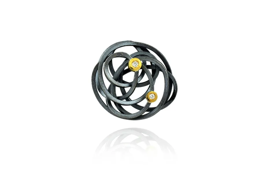 Colgante Caos, plata y oro con 2 diamantes