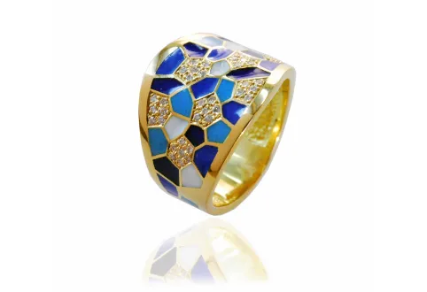 Anell trencadis blaus rombos brillants