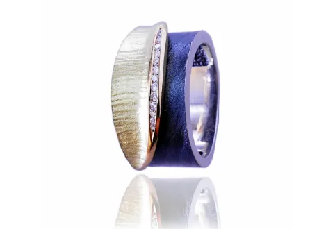 DobleFulla silver&gold&diamonds ring