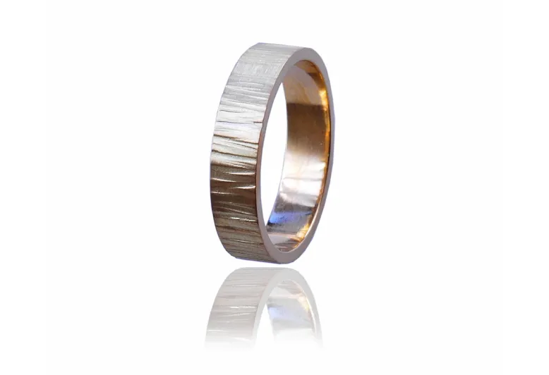 Striped Twisted Gold Wedding Ring, 5 mm