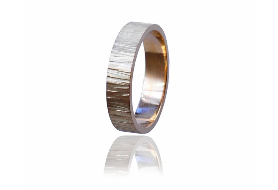 Striped Twisted Gold Wedding Ring, 5 mm