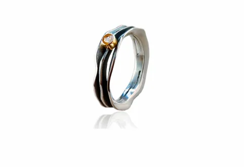 Anillo Fi doble, plata y oro