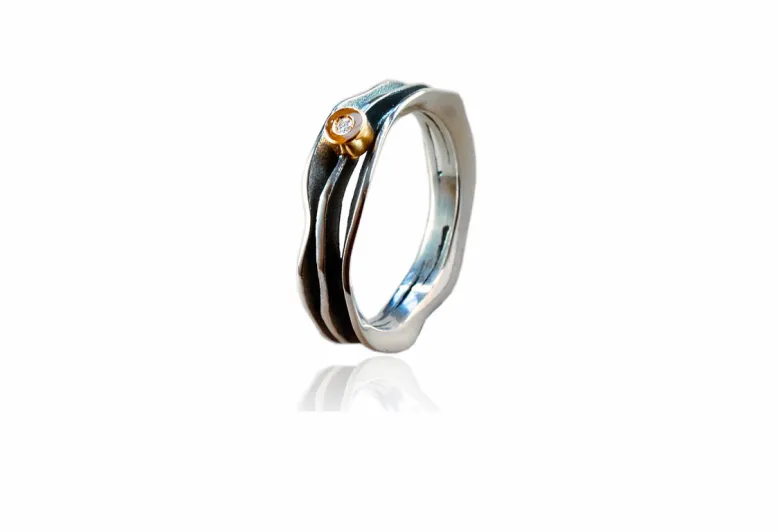 Anillo Fi doble, plata y oro