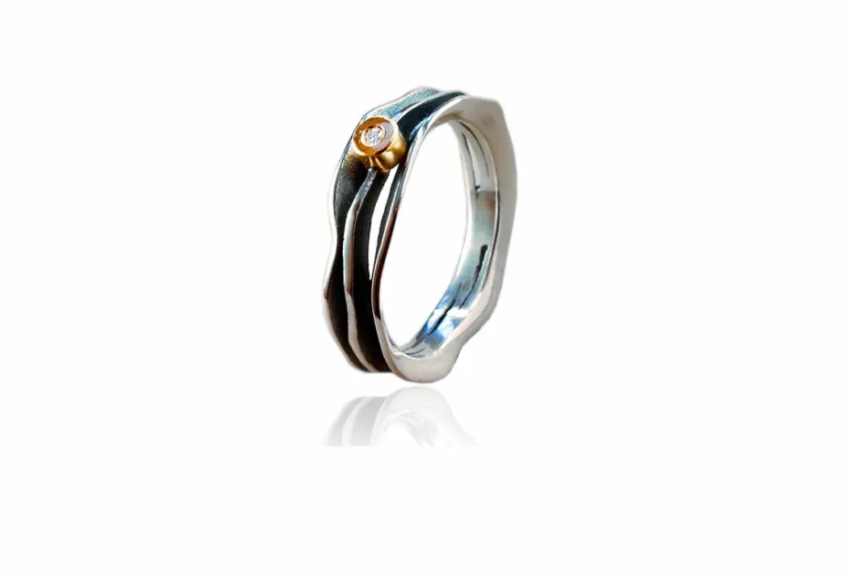 Anillo Fi doble, plata y oro