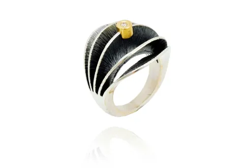 Anillo Trova grande, plata con oro y diamante