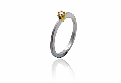 Ring Nil, rodiertes Silber und Gold mit Diamant