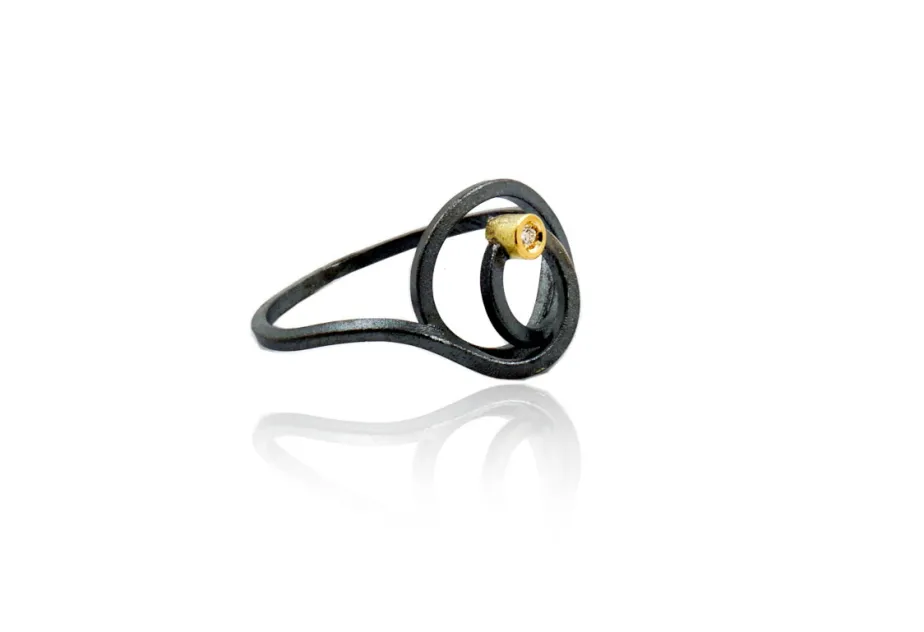 Runder Ring Zoom, Silber und Gold mit Diamant