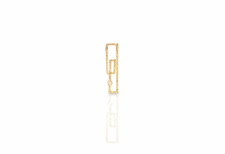 Colgante rectangular texturizado Zoom, oro con diamante