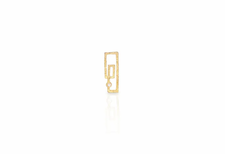Colgante rectangular texturizado Zoom, oro con diamante