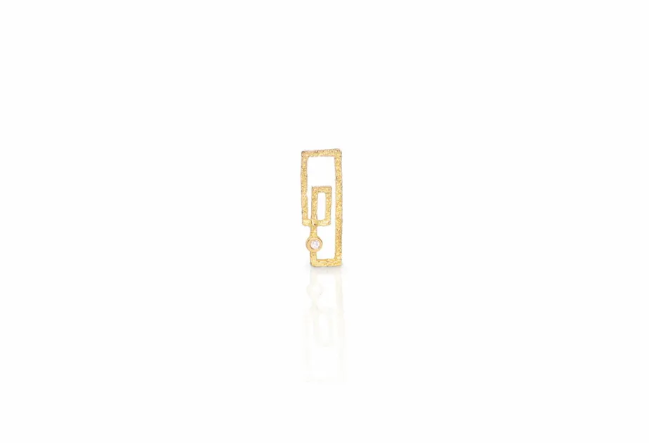 Colgante rectangular texturizado Zoom, oro con diamante