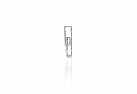 Large Textured Rectangular Zoom Pendant, Silver and Gold with Diamond