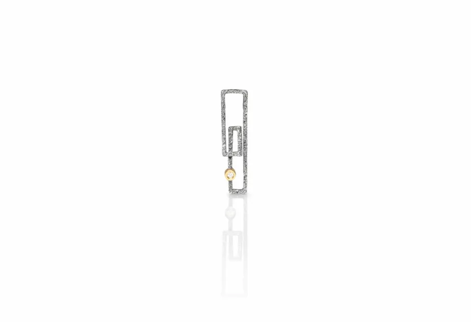 Großer texturierter rechteckiger Anhänger Zoom, Silber und Gold mit Diamant