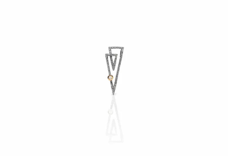 Textured Triangular Zoom Pendant, Silver and Gold with Diamond