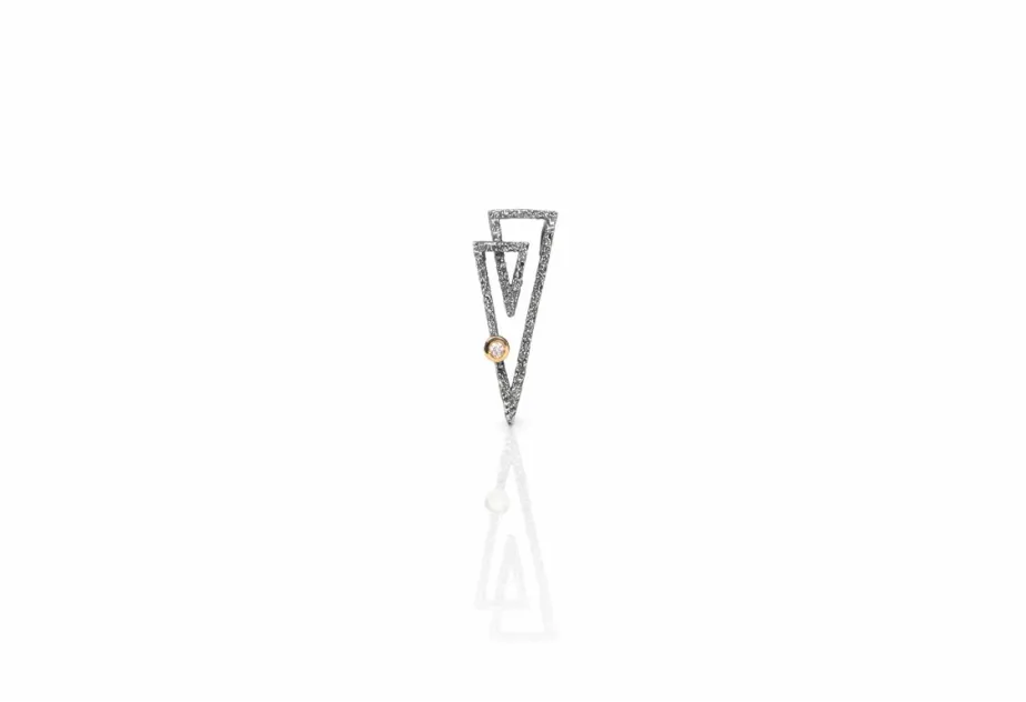 Textured Triangular Zoom Pendant, Silver and Gold with Diamond