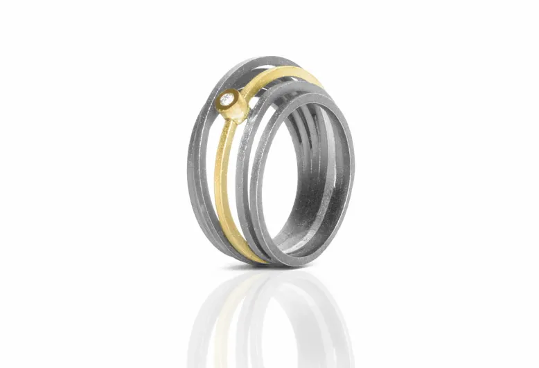 Anillo Filum 7, plata y oro con diamante