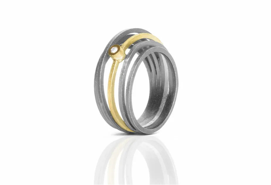 Anillo Filum 7, plata y oro con diamante