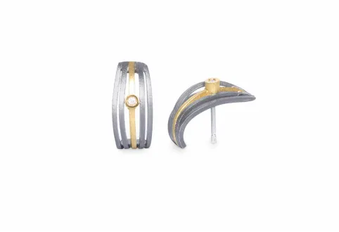 Ohrringe Filum 5, Silber, Gold mit Diamant