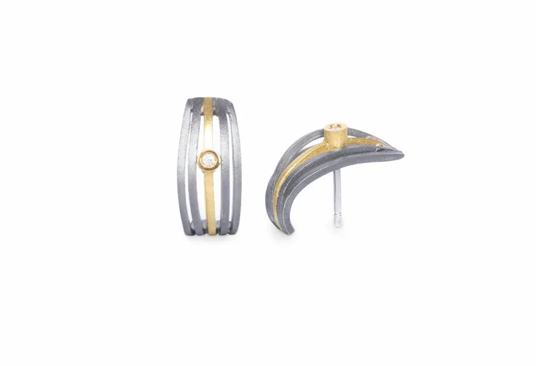 Ohrringe Filum 5, Silber, Gold mit Diamant