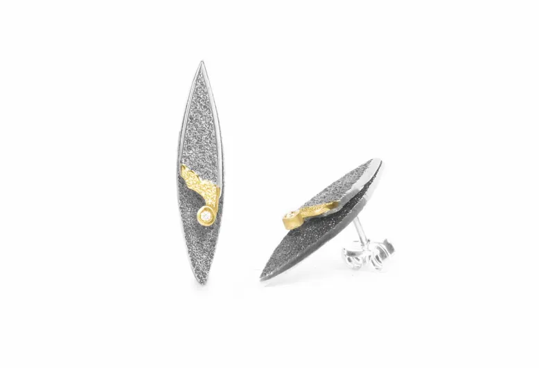 Ohrringe Nairobi, Silber und Gold mit Diamant