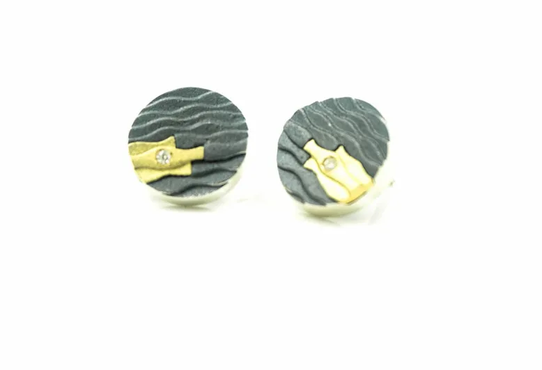 Runde Ohrringe Delta, Silber und Gold