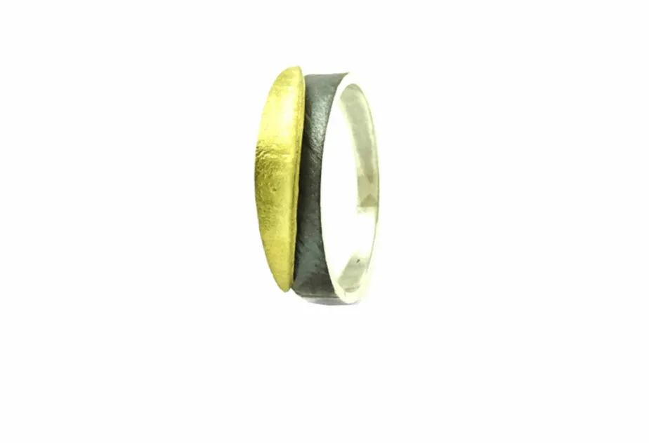 Anillo Mini Doble Fulla, plata y oro