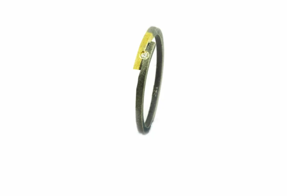 Ring Dual, Silber und Gold mit Diamant