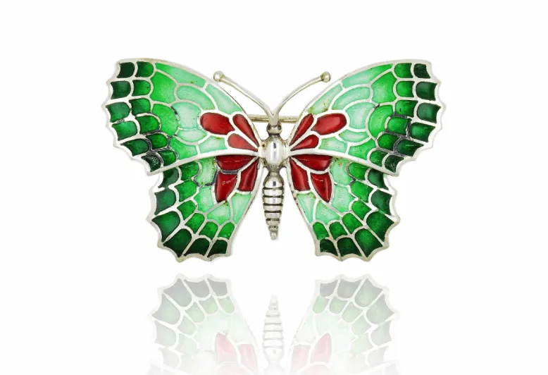 Broche mariposa rojo-verde grande