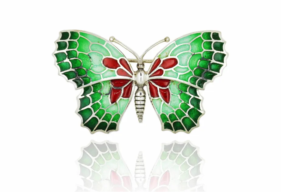 Broche mariposa rojo-verde grande