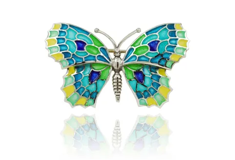 Broche mariposa amarillo-verde-azul