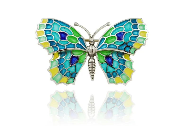 Broche mariposa amarillo-verde-azul