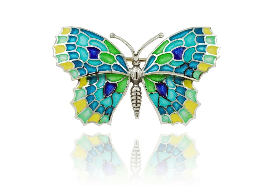 Broche mariposa amarillo-verde-azul