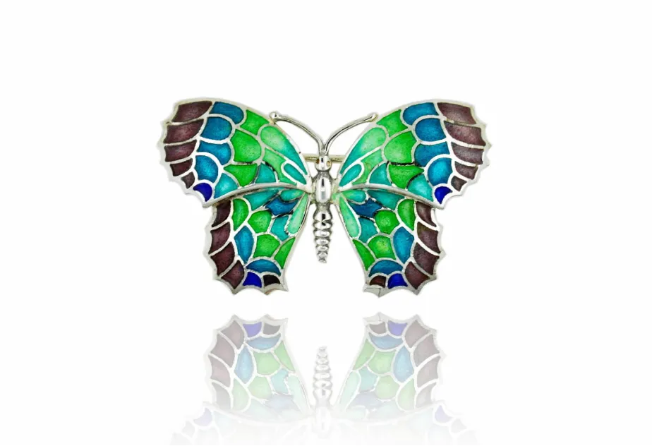 Broche mariposa lila-verde mediana