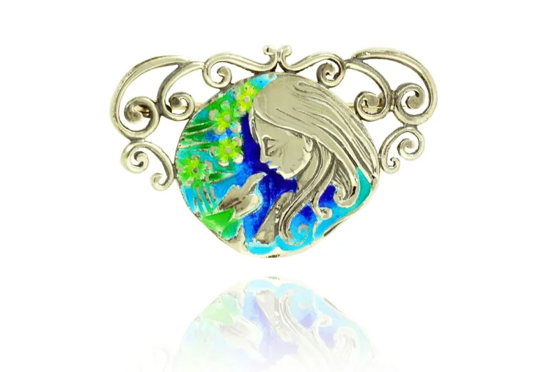 Modernist Brooch with Girl's Face