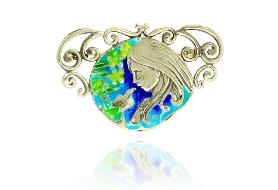 Modernist Brooch with Girl's Face