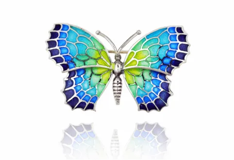 Large blue-green-yellow butterfly brooch