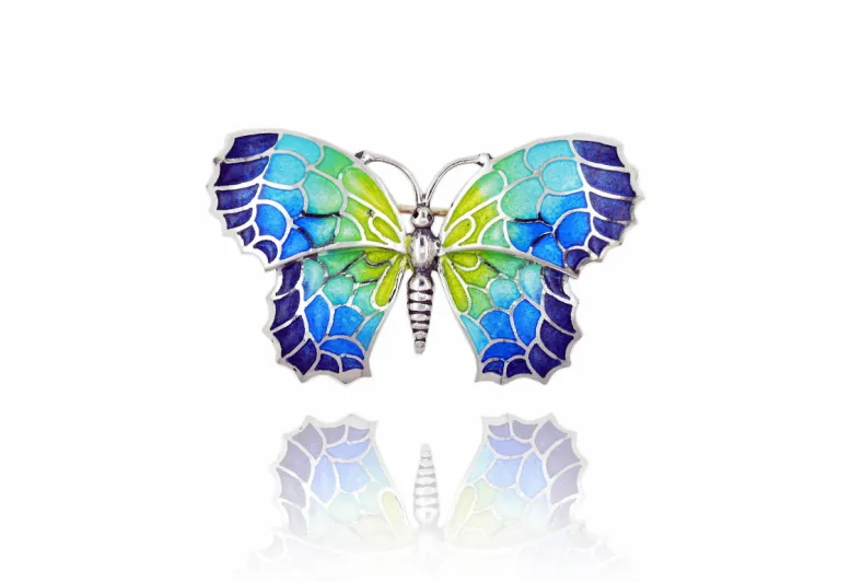 Broche mariposa mediana azul-verde-amarilo