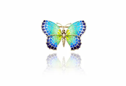 Small blue-green-yellow butterfly brooch