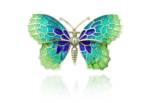 Broche mariposa azul-verde grande