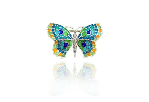 Broche mariposa pequeña amarillo-verde-azul