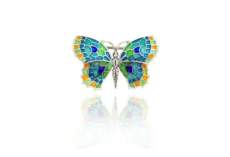 Small Yellow-Green-Blue Butterfly Brooch