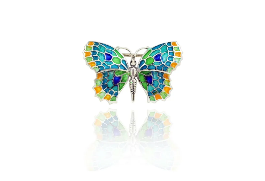 Small Yellow-Green-Blue Butterfly Brooch