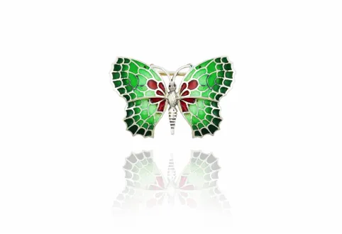 Broche mariposa pequeño verde-rojo