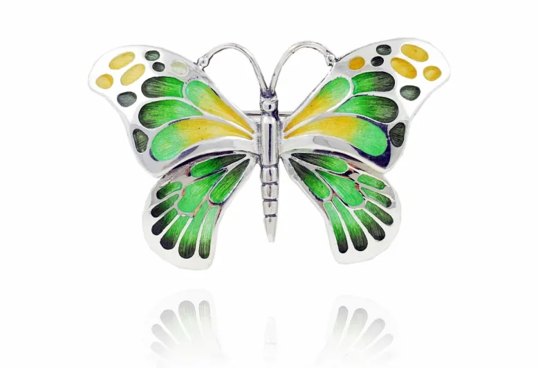 Broche mariposa grande 2010 verde+amarillo