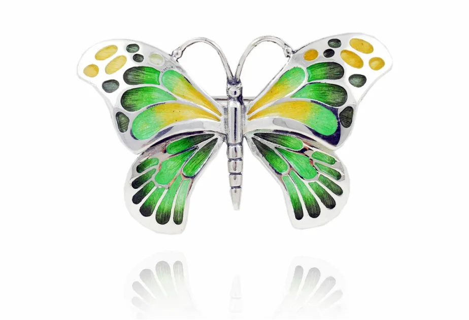 Broche mariposa grande 2010 verde+amarillo