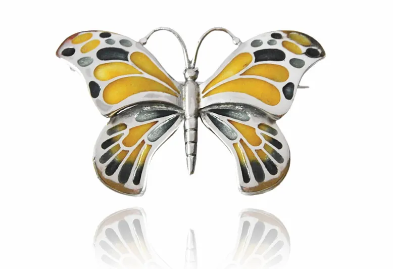 Broche mariposa grande 2010 amarillo+negro