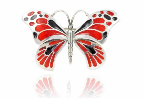 Große rot-schwarze Schmetterlingsbrosche Design 2010